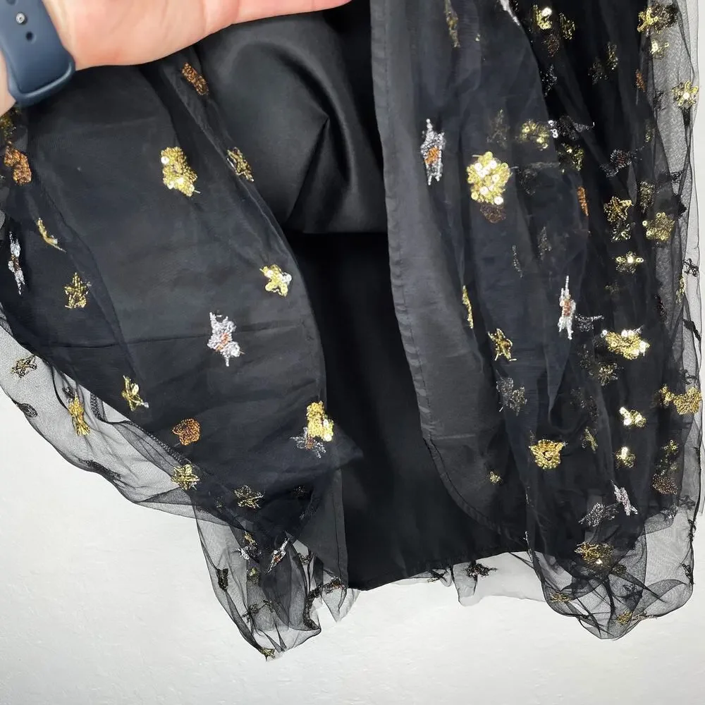 Cupcakes and Cashmere Scarlet Sequin Celestial Star Layered Tulle Midi Skirt XS